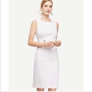 Ann Taylor Women 8 Sheath Dress White Button Tab Sleeveless Office Career Preppy